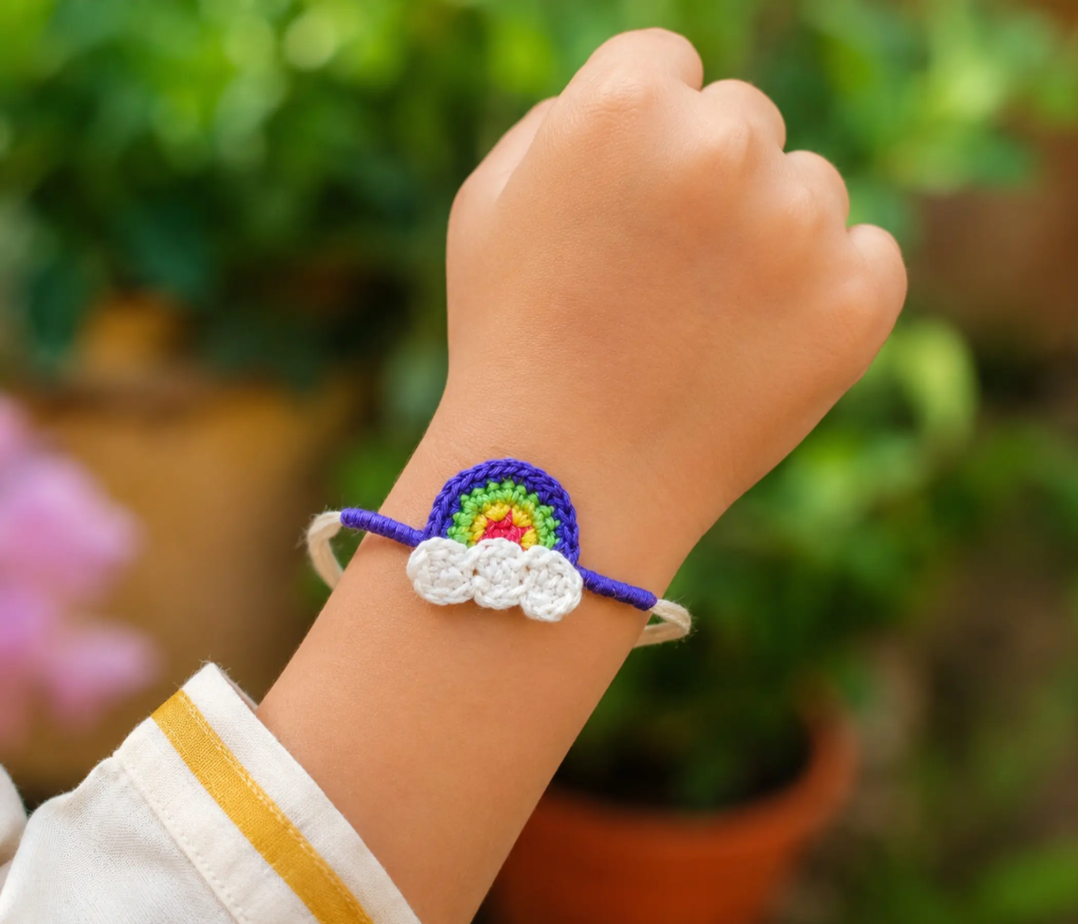 Rainbow & Cloud Handcrafted Kids Crochet Rakhi
